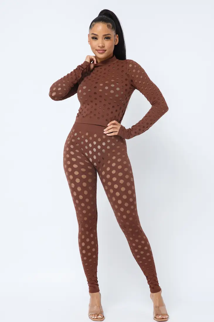 Hole Seamless Long Sleeve Top Leggings Set Available in Sizes S/M-L/XL –  Meika's Boutique N More LLC