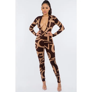Deep V Print Catsuit Available in Size M LOTS OF STRETCH