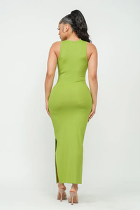 Lime Green Side Slit Bodycon Maxi Dress Available in Sizes L-XL