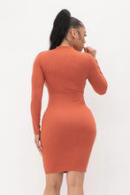 Rust Choker Neck Long Sleeve Sweater Midi Dress Available in Sizes S-XL