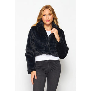 Black Faux Fur Crop Coat Available in Size L