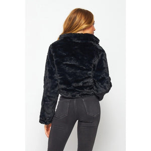 Black Faux Fur Crop Coat Available in Size L