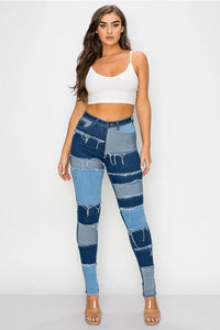 High Waisted Stretchy Patch Skinny Jeans Available in Size L