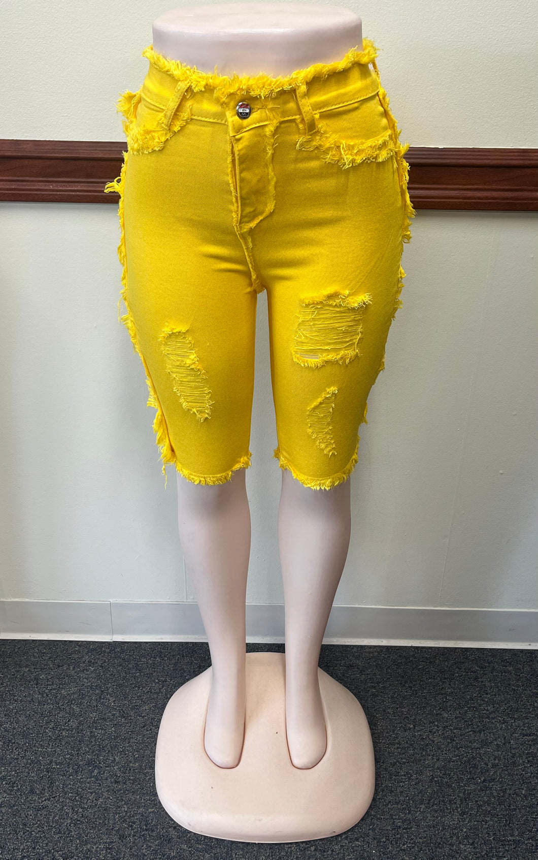 Yellow knee length Demin shorts Available in Size S