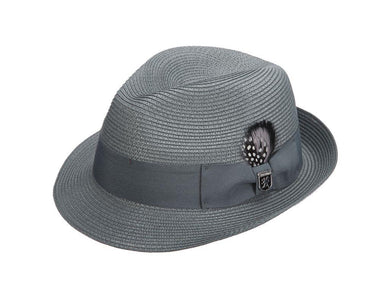 GREY BELMONT FEDORA (STACY ADAMS) Poly Braid Pinch Front Hat Size L