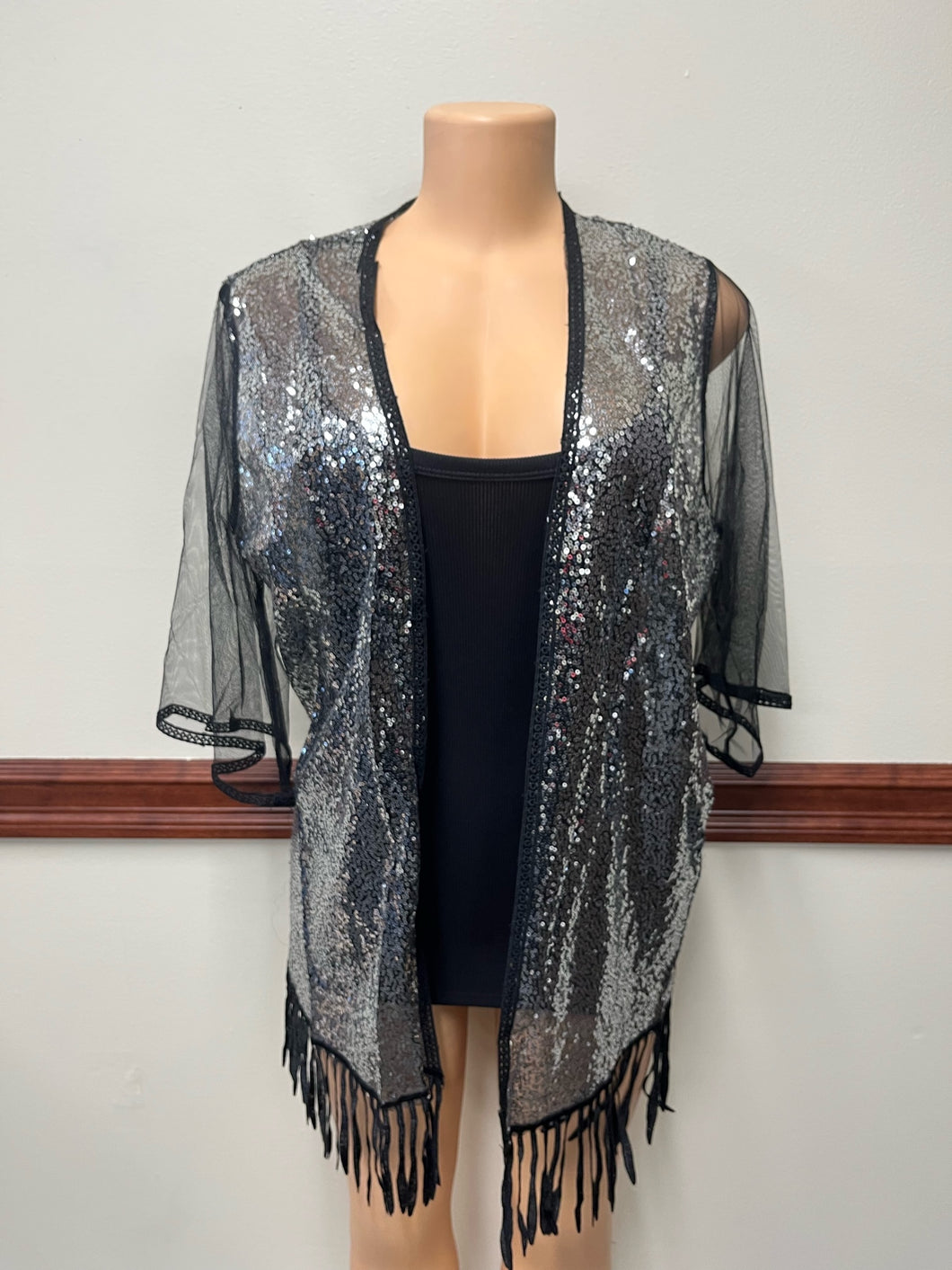 Silver Sequin Shaw Available in Sizes L-2X