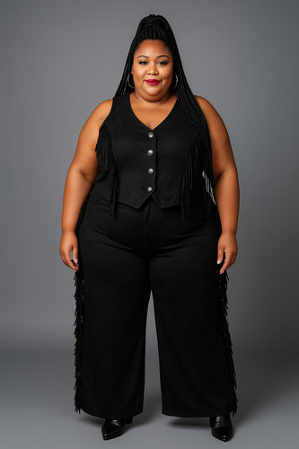 Two-Piece Suede Western Vest & Pants Set Available in Sizes 1X-3X