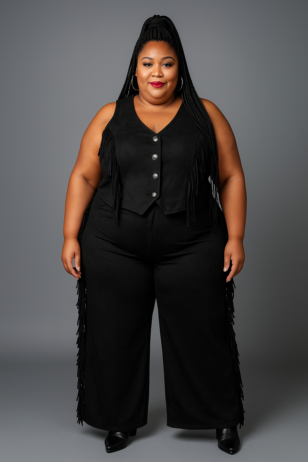 Two-Piece Suede Western Vest & Pants Set Available in Sizes 1X-3X