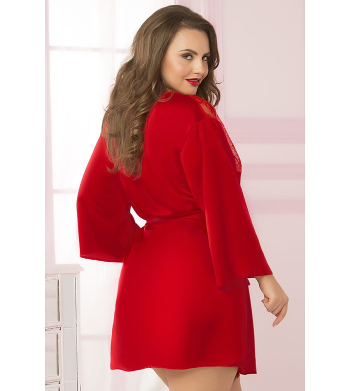 Seven Til Midnight Satin and Lace Robe with Sash and Lace Front Detail