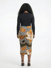 Baroque Leopard Print High-Waist Midi Pencil Skirt Available in Size M