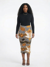 Baroque Leopard Print High-Waist Midi Pencil Skirt Available in Size M