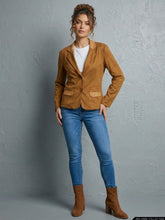 Faux Suede Two-Tone Trim Fitted Blazer Available in Size L