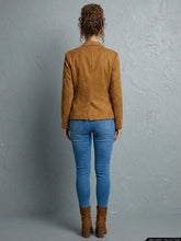 Faux Suede Two-Tone Trim Fitted Blazer Available in Size L