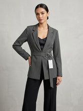 Pinstripe D-Ring Belted Tailored Blazer Available in Size L