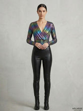 Metallic Rainbow V-Neck Bodysuit Available in Size S