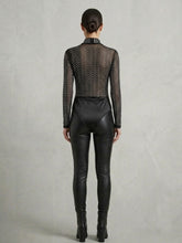 Rhinestone Studded Sheer Mesh Mock-Neck Bodysuit Available in Plus sizes 1X-3X