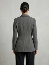 Pinstripe D-Ring Belted Tailored Blazer Available in Size L