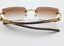 Luxury Wood-Trimmed Rimless Panther Sunglasses