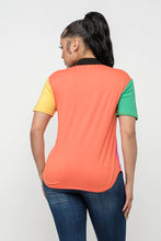 Color Block Button Down Short Sleeve Top Available in Sizes S-XL