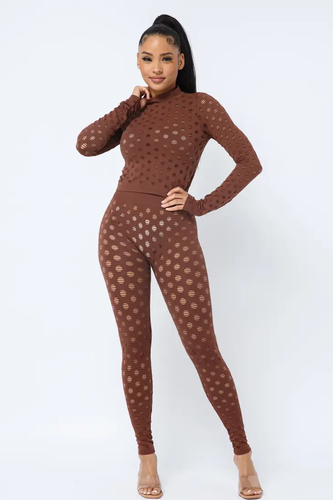 Hole Seamless Long Sleeve Top Leggings Set Available in Size S/M