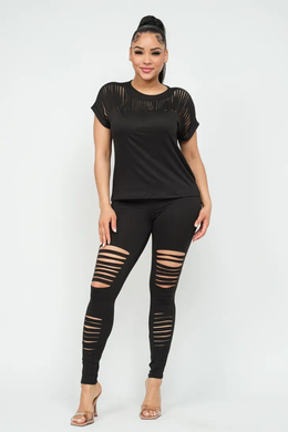 Laser Cut Loose Fit Top & Leggings Set Available in Size L