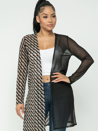 Half Print & Half Solid Side Slits Duster Available in Size M