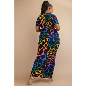 Plus Size Short Sleeve Scoop Neck Rainbow Maxi Dress Available in Size 3X