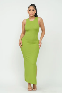 Lime Green Side Slit Bodycon Maxi Dress Available in Sizes S-XL