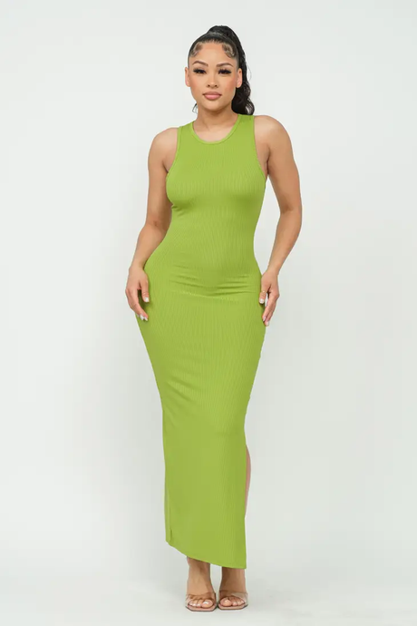 Lime Green Side Slit Bodycon Maxi Dress Available in Sizes L-XL