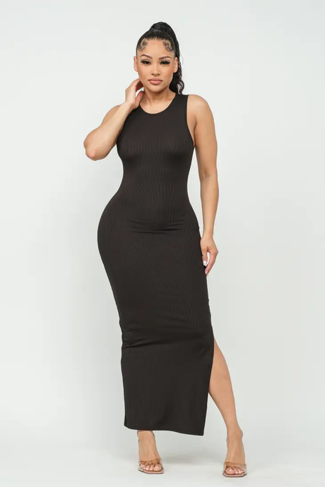 Black Side Slit Bodycon Maxi Dress Available in Size M