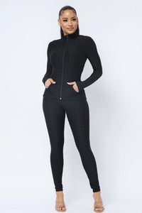 Honeycomb Zipper Side Pockets Jacket & Leggings Set Available in Sizes S-L