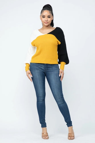 Color Block Twisted Open Back Loose Fit Cozy Sweater Available in Sizes S-L