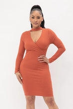 Rust Choker Neck Long Sleeve Sweater Midi Dress $30.00 Available in Sizes S-XL