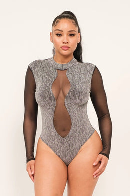 Silver Mesh Mock Neck Bodysuit Available in Sizes S-M LOTS OF STRETCH