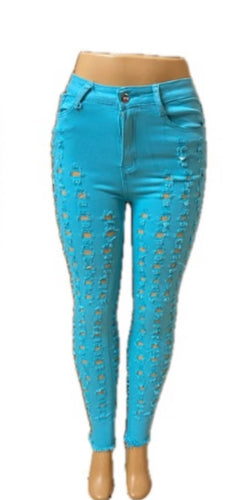 Turquoise Ripped Jeans Lots of Stretch Available in Sizes S-XL