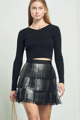 Faux Leather Fringe Mini Skirt Available Sizes S-2X