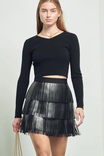 Faux Leather Fringe Mini Skirt Available Size S