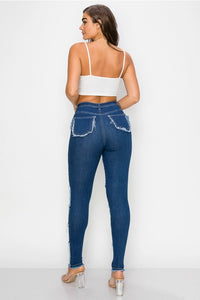 High Waisted Stretchy Patch Skinny Jeans Available in Sizes L-XL