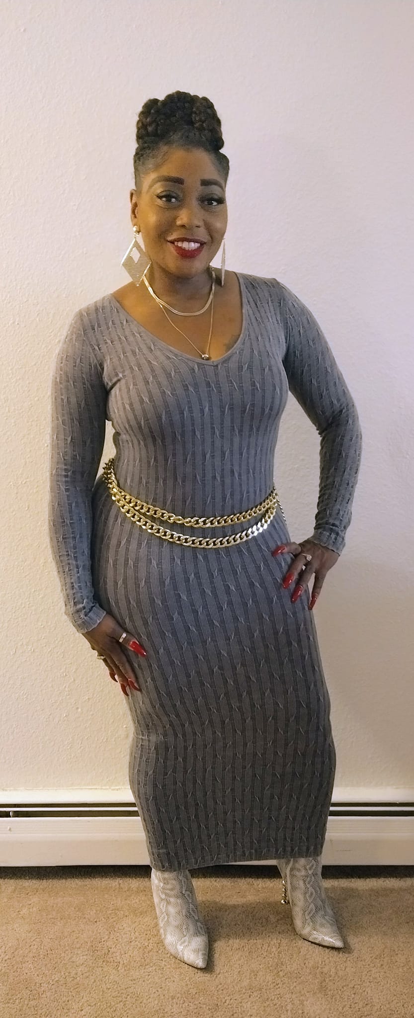 Grey long sweater dress lots of stretch available in sizes S-XL