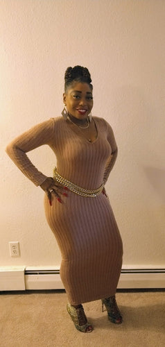 Tan Knit fitted dress available in sizes S/M (Lots of stretch)