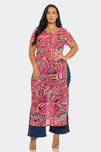 Fuchsia Mesh Print Short Sleeve Side Slits Top Available Sizes 1X-3X