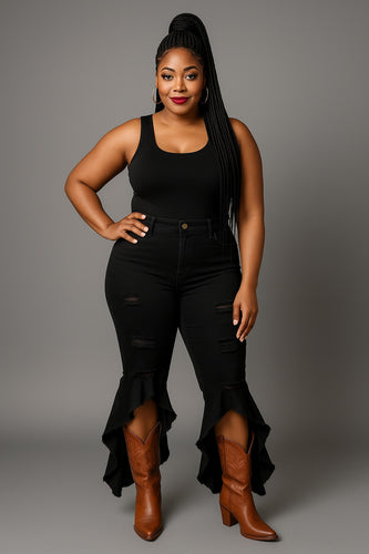 Black Open Front Bell Bottom Pants Available in size L