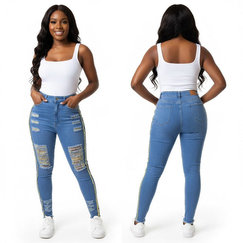 Yellow Ripped Denim Jeans Lots of Stretch Available in Sizes S-2X