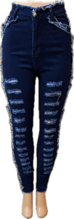 Dark Blue Denim Ripped Jeans Lots of Stretch Available in Sizes S-2X