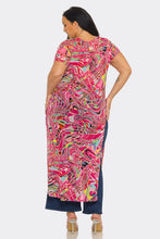 Fuchsia Mesh Print Short Sleeve Side Slits Top Available Sizes 1X-3X
