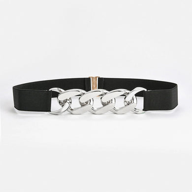 Silver Chain Black Stretch Belt