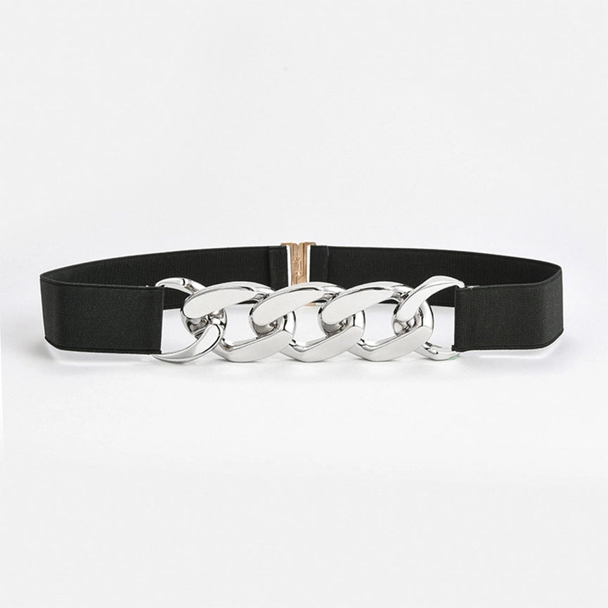 Silver Chain Black Stretch Belt