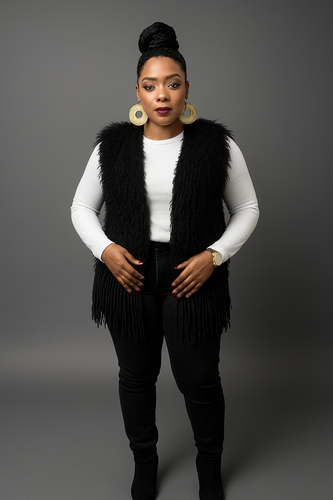 Black Shaggy fur Vest Sizes S – 2X