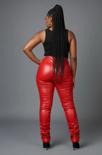 High-Waist Red Scrunch Leather Pants Sizes M-L