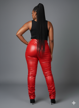 High-Waist Red Scrunch Leather Pants Sizes M-L